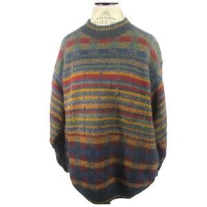 Vintage Dobrila Multicolor Plaid Printed Hand Knitted Pure Wool Sweater Large
